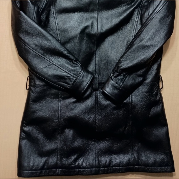 Leather Man Vintage Genuine Leather Zip Up Moto Bomber Hooded Jacket Coat Large - Picture 6 of 13